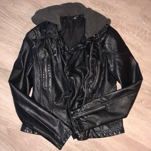 Free People Vegan Leather Hooded Moto Jacket